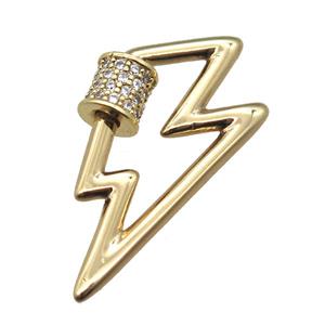 copper carabiner lock pendant paved zircon, gold plated, approx 19-30mm [FN15416]