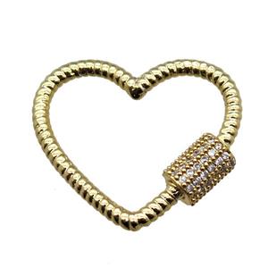 copper heart carabiner lock pendant paved zircon, gold plated, approx 22mm [FN15417]