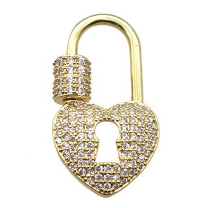 copper locker Carabiner pnedant paved zircon, gold plated, approx 15-30mm [FN15418]