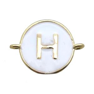 white enameling copper letter-H connector, gold plated, approx 13mm dia [FN15431]