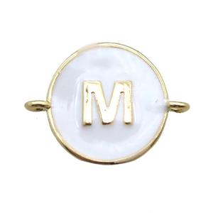 white enameling copper letter-M connector, gold plated, approx 13mm dia [FN15436]
