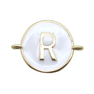 white enameling copper letter-R connector, gold plated, approx 13mm dia [FN15441]
