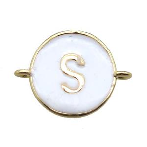 white enameling copper letter-S connector, gold plated, approx 13mm dia [FN15442]