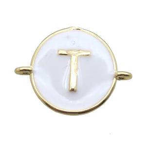 white enameling copper letter-T connector, gold plated, approx 13mm dia [FN15443]