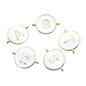 white enameling copper letter connector, mix Alphabet, gold plated, approx 13mm dia [FN15450]