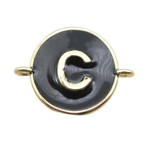 black enameling copper letter-C connector, gold plated, approx 13mm dia [FN15453]