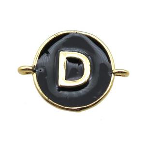 black enameling copper letter-D connector, gold plated, approx 13mm dia [FN15454]