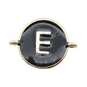 black enameling copper letter-E connector, gold plated, approx 13mm dia [FN15455]