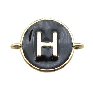 black enameling copper letter-H connector, gold plated, approx 13mm dia [FN15458]