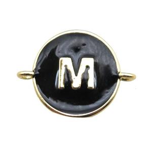 black enameling copper letter-M connector, gold plated, approx 13mm dia [FN15463]