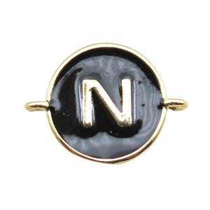 black enameling copper letter-N connector, gold plated, approx 13mm dia [FN15464]