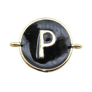 black enameling copper letter-P connector, gold plated, approx 13mm dia [FN15466]