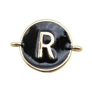 black enameling copper letter-R connector, gold plated, approx 13mm dia [FN15468]
