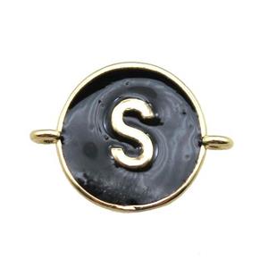 black enameling copper letter-S connector, gold plated, approx 13mm dia [FN15469]