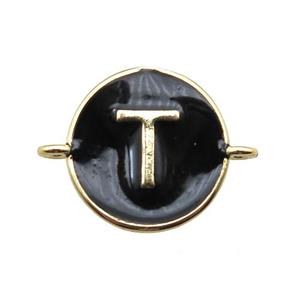 black enameling copper letter-T connector, gold plated, approx 13mm dia [FN15470]
