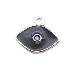 black enameling copper eye pendant paved zircon, platinum plated, approx 6x10mm [FN15481]
