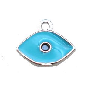 aqua enameling copper eye pendant paved zircon, platinum plated, approx 6x10mm [FN15482]