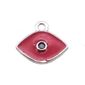 red enameling copper eye pendant paved zircon, platinum plated, approx 6x10mm [FN15483]