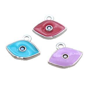 enameling copper eye pendant paved zircon, mixed color, platinum plated, approx 6x10mm [FN15485]