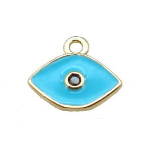 aqua enameling copper eye pendant paved zircon, gold plated, approx 6x10mm [FN15488]