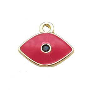 red enameling copper eye pendant paved zircon, gold plated, approx 6x10mm [FN15489]