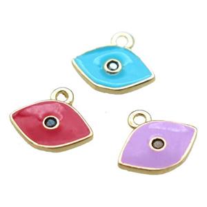 enameling copper eye pendant paved zircon, mixed color, gold plated, approx 6x10mm [FN15491]