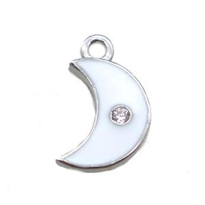 white enameling copper moon pendant paved zircon, platinum plated, approx 6-10mm [FN15492]