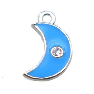 blue enameling copper moon pendant paved zircon, platinum plated, approx 6-10mm [FN15494]