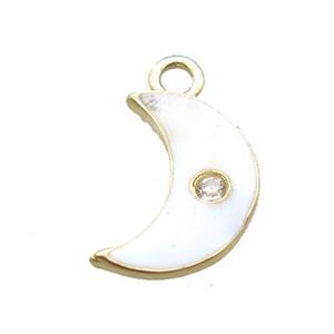 white enameling copper moon pendant paved zircon, gold plated, approx 6-10mm [FN15497]