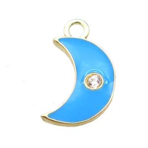 blue enameling copper moon pendant paved zircon, gold plated, approx 6-10mm [FN15499]