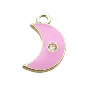 pink enameling copper moon pendant paved zircon, gold plated, approx 6-10mm [FN15500]