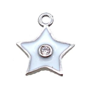 white enameling copper star pendant paved zircon, platinum plated, approx 10mm [FN15502]