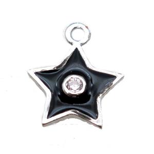 black enameling copper star pendant paved zircon, platinum plated, approx 10mm [FN15503]