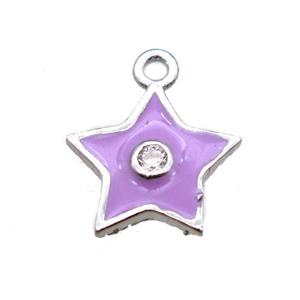 purple enameling copper star pendant paved zircon, platinum plated, approx 10mm [FN15504]