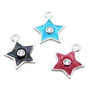 enameling copper star pendant paved zircon, mix color, platinum plated, approx 10mm [FN15507]