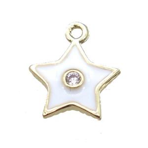 white enameling copper star pendant paved zircon, gold plated, approx 10mm [FN15508]
