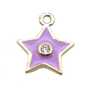 purple enameling copper star pendant paved zircon, gold plated, approx 10mm [FN15510]