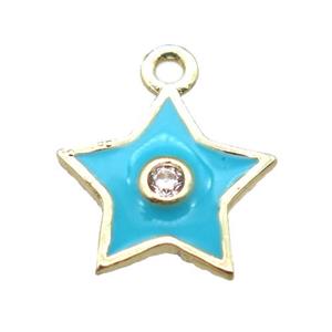 aqua enameling copper star pendant paved zircon, gold plated, approx 10mm [FN15511]