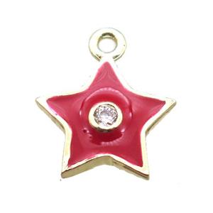 red enameling copper star pendant paved zircon, gold plated, approx 10mm [FN15512]