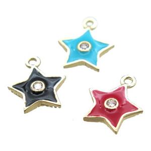 enameling copper star pendant paved zircon, mixed color, gold plated, approx 10mm [FN15513]