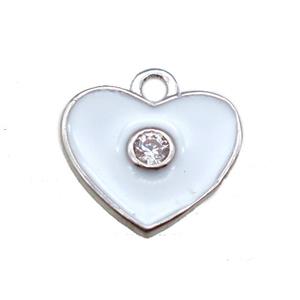 white enameling copper heart pendant paved zircon, platinum plated, approx 10mm [FN15514]