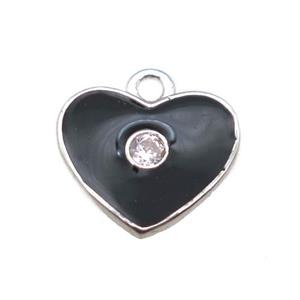 black enameling copper heart pendant paved zircon, platinum plated, approx 10mm [FN15515]