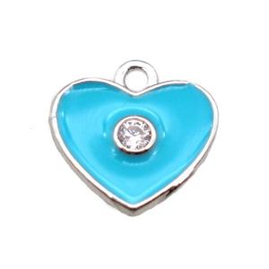 aqua enameling copper heart pendant paved zircon, platinum plated, approx 10mm [FN15516]