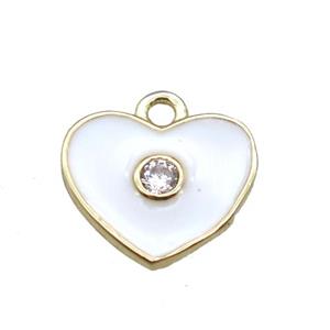 white enameling copper heart pendant paved zircon, gold plated, approx 10mm [FN15520]