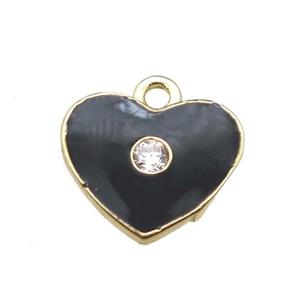 black enameling copper heart pendant paved zircon, gold plated, approx 10mm [FN15521]