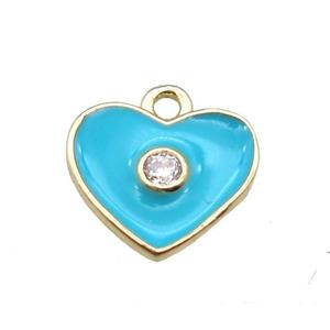 aqua enameling copper heart pendant paved zircon, gold plated, approx 10mm [FN15522]