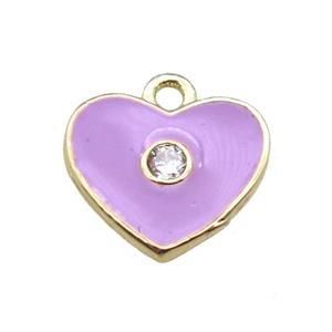 purple enameling copper heart pendant paved zircon, gold plated, approx 10mm [FN15523]