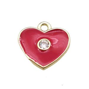 red enameling copper heart pendant paved zircon, gold plated, approx 10mm [FN15524]