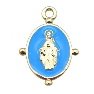 blue enameling copper Jesus pendant, gold plated, approx 13-18mm [FN15530]