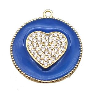 copper heart pendant pave zircon with blue enameling, gold plated, approx 25mm dia [FN15540]